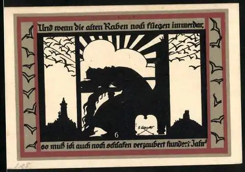 Notgeld Rossla am Kyffhäuser 1921, 50 Pfennig, Wenn die Raben noch fligen dann hundert Jahr Schlaf, Schloss Rossla