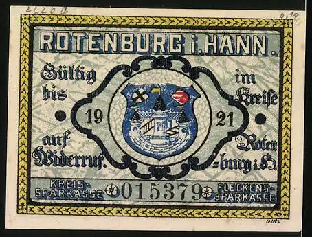 Notgeld Rotenburg i. Hann. 1921 25 Pfennig, Wappen und Bauer beim Sähen