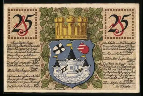 Notgeld Rotenburg i. Hann. 1920, 25 Pfennig, Wappen und Partie am Wasser