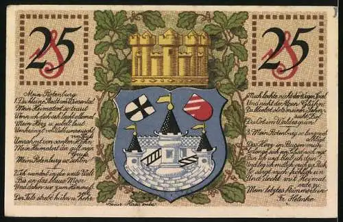Notgeld Rotenburg i. Hann. 1920, 25 Pfennig, Partie am Wasser und Wappen