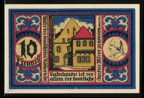 Notgeld Osnabrück 1921, 10 Pfennig, Möserhaus, Bildnis Justus Möser