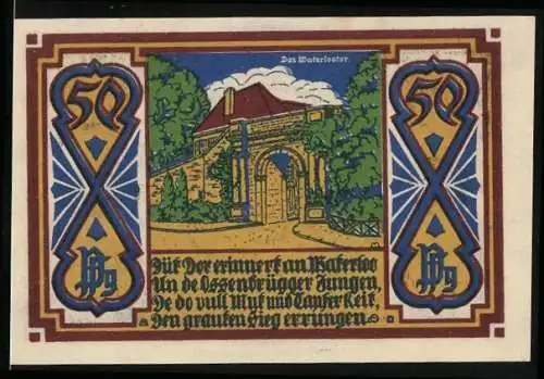 Notgeld Osnabrück 1921, 50 Pfennig, Das Waterlootor und Wappen