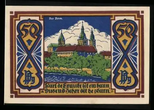 Notgeld Osnabrück 1921, 50 Pfennig, Der Dom und Wappen