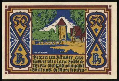 Notgeld Osnabrück 1921, 50 Pfennig, DerBocksturm und Wappen