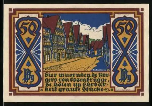 Notgeld Osnabrück 1921, 50 Pfennig, DieBierstrasse und Wappen