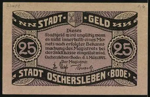 Notgeld Oschersleben (Bode) 1921, 25 Pfennig, Hauptplatz
