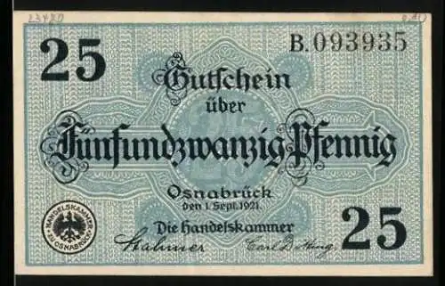 Notgeld Osnabrück 1921, 25 Pfennig