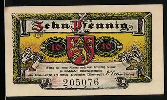 Notgeld Altenkirchen /Westerwald 1921, 10 Pfennig, Wappen, Schloss Crottorf