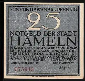 Notgeld Hameln 1921, 25 Pfennig, Der Siebenlinge Denkstein