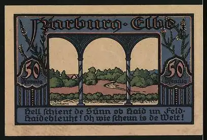 Notgeld Harburg /Elbe 1921, 50 Pfennig, Kreissparkasse, Blick auf Haid un Feld
