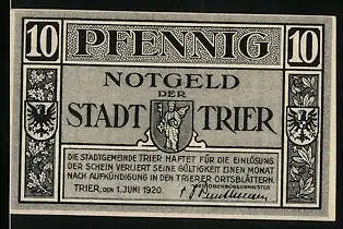 Notgeld Trier 1920, 10 Pfennig, Wappen