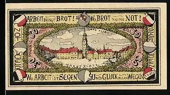 Notgeld Königshofen 1921, 30 Pfennig, Altes Festungstor, Partie am Marktplatz