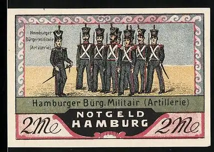 Notgeld Hamburg 1921, 2 Mark, Hamburger Bürger Militair (Artillerie), Rathaus