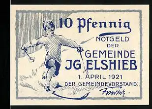 Notgeld Igelshieb a. Rennsteig 1921, 10 Pfennig, Skifahrer