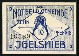 Notgeld Igelshieb a. Rennsteig 1921, 10 Pfennig, Skifahrer