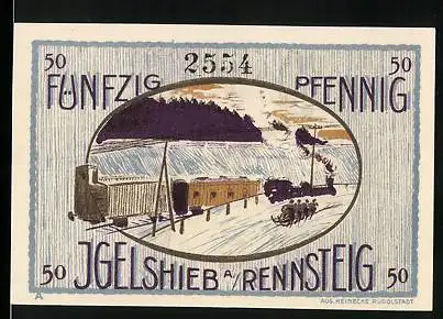 Notgeld Igelshieb am Rennsteig 1921, 50 Pfennig, Schlitten und Eisenbahn