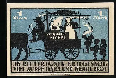 Notgeld Eickel 1921, 1 Mark, Kriegsküche Eickel und Wappen
