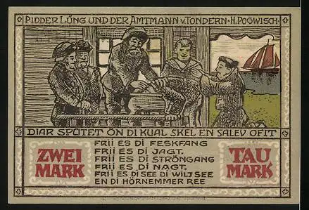 Notgeld Westerland /Sylt 1921, 2 Mark, Seeleute und Mönch