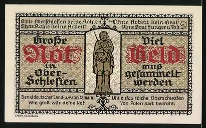 Notgeld Halberstadt 1921, 1 Mark, Oberschlesischer Hilfstag Rotes Kreuz, Krieger
