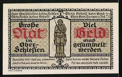Notgeld Halberstadt 1921, 50 Pfennig, Oberschlesischer Hilfstag Rotes Kreuz, Krieger