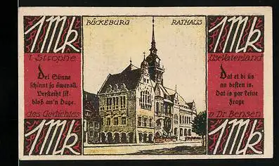 Notgeld Bückeburg 1921, 1 Mark, Rathaus und Jäger Appell
