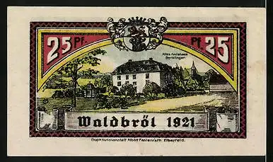 Notgeld Waldbröl 1921, 25 Pfennig, Bauer und Bergmann, Altes Amtshaus Denklingen