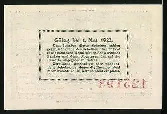 Notgeld Schwerin 1922, 50 Pfennig, Ortsansicht und Wappen