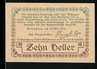 Notgeld Altenberg 1920, 10 Heller, Soldaten am Franzosenkreuz