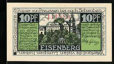Notgeld Eisenberg i. Th., 10 Pfennig, Schloss und Wappen