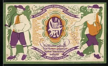 Notgeld Bielefeld 1920, 5 Mark, Bauer und Arbeiter in Tracht