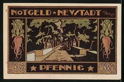 Notgeld Neustadt a. Rbge. 1921, 50 Pfennig, Schloss und Wappen, Hannoversche Strasse