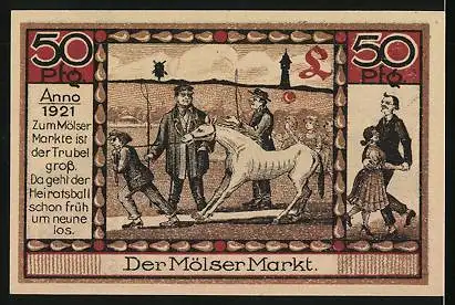 Notgeld Hohenmölsen, 50 Pfennig, Stadtansicht mit Wappen, der Mölser Markt