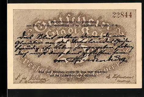 Notgeld Kahla /Th. 25 Pfennig, Fliegeraufnahme der Leuchtenburg