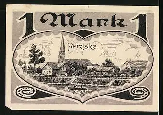 Notgeld Herzlake (Hann.) 1921, 1 Mark, alte Hügel mit Aseburg, der Tod