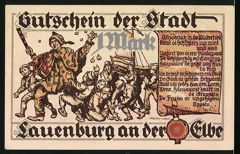 Notgeld Lauenburg a. d. Elbe, 1 Mark, Narr am Hof des Herzogs Julius