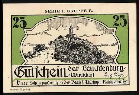 Notgeld Kahla i. Th., 25 Pfennig, Leuchtenburg-Wirtschaft, Walpurgisnacht