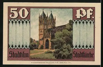 Notgeld Stadtilm 1921, 50 Pfennig, Krypta mit Wappen, Stadtkirche