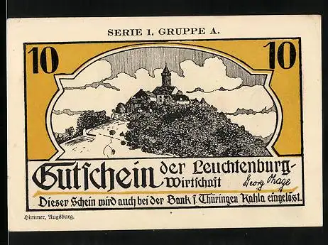 Notgeld Kahla i. Thür.,10 Pfennig, Leuchtenburg-Wirtschaft, Walpurgisnacht