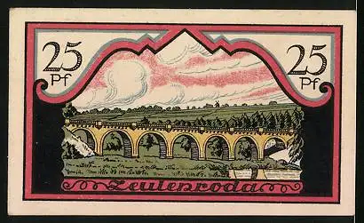 Notgeld Zeulenroda 1921, 25 Pfennig, Viadukt, Wappen