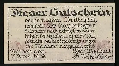 Notgeld Norden 1919, 50 Pfennig, Rathaus und Wappen