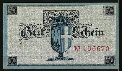 Notgeld Neuss 1919, 50 Pfennig, Rathaus, Wappen