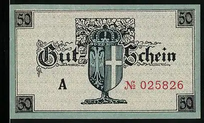 Notgeld Neuss 1919, 50 Pfennig, Wappen, Rathaus