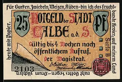 Notgeld Calbe a. d. Saale, 25 Pfennig, Markt