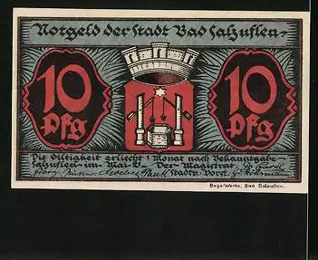 Notgeld Bad Salzuflen, 10 Pfennig, Leopold-Sprudel, Wappen