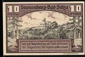 Notgeld Bad Sulza 1920, 10 Pfennig, Blick zur Sonnenburg