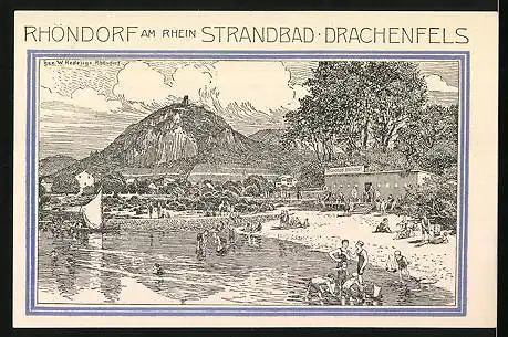 Notgeld Rhöndorf am Rhein 1921, 50 Pfennig, Wappen und Strandbad mit Drachenfels