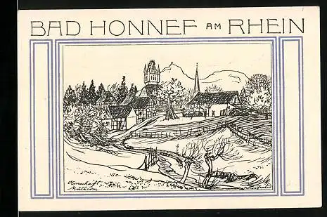 Notgeld Bad Honnef am Rhein 1921, 50 Pfennig, Ortspartie mit Kirche und Wappen