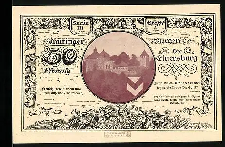 Notgeld Leuchtenburg a. d. Saale 1921, 50 Pfennig, Die Elgersburg und Wappen