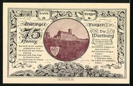 Notgeld Leuchtenburg a. d. Saale 1921, 50 Pfennig, Wappen, Die Wartburg
