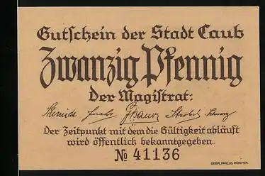 Notgeld Caub, 20 Pfennig, Schloss am Wasser